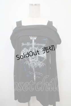 画像1: SEX POT ReVeNGe / ROYAL CROWN SHOULDER デザインカットソー L 黒 Y-25-03-10-106-SP-TO-SZ-ZY