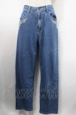 画像1: axes femme / 花×小鳥刺繍ストレートデニム L ウォッシュ Y-25-03-10-144-AX-PA-SZ-ZY