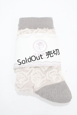 画像1: axes femme / ローズ柄ソックス  モカ Y-25-03-10-020-AX-ZA-SZ-ZY