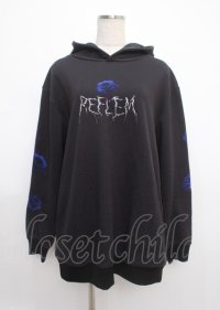 REFLEM / ローズプリントパーカー/プルオーバーパーカー フーディー F ブラック×ブルー Y-25-03-11-026-PU-TO-SZ-ZT203