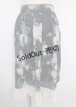 画像1: axes femme / ラフィネローズ柄タックスカート  紺 Y-25-03-14-061-AX-SK-SZ-ZY
