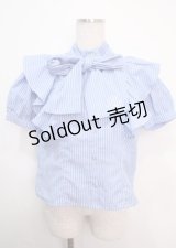 axes femme POETIQUE / ロゴ刺繍ボウタイブラウス M サックス Y-25-03-14-009-AX-BL-SZ-OS