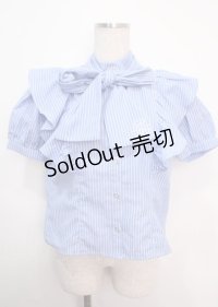 axes femme POETIQUE / ロゴ刺繍ボウタイブラウス M サックス Y-25-03-14-009-AX-BL-SZ-OS