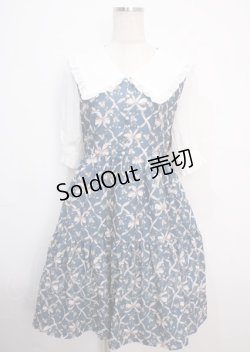 画像1: axes femme POETIQUE / リボンフラワーチェック柄ワンピース  ブルー Y-25-03-14-095-AX-OP-SZ-OS