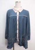 axes femme / 裾刺繍チュニック M ブルー Y-25-03-14-107-AX-TO-SZ-ZY