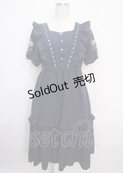 画像1: axes femme / ハシゴレース×袖バラ刺繍ワンピース F 紺 Y-25-03-14-109-AX-OP-SZ-OS