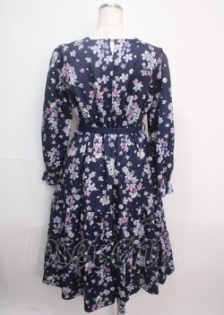 画像2: axes femme / 桜柄ティアードワンピース M 紺 Y-25-03-14-110-AX-OP-SZ-OS