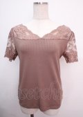 axes femme / デコルテレース半袖インナー  モカ Y-25-03-14-025-AX-TO-SZ-OS
