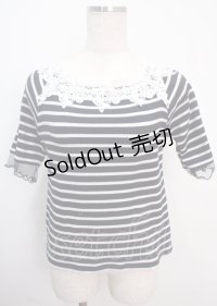 axes femme / レース襟ボーダートップス  紺 Y-25-03-14-027-AX-TO-SZ-OS