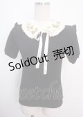 axes femme POETIQUE / フラワーリボン刺繍襟プルオーバー  黒 Y-25-03-14-032-AX-TO-SZ-OS