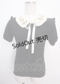 axes femme POETIQUE / フラワーリボン刺繍襟プルオーバー  黒 Y-25-03-14-032-AX-TO-SZ-OS