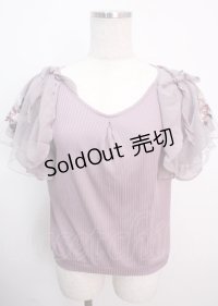 axes femme / チュール刺繍フレア袖リブプルオーバー  ラベンダー Y-25-03-14-037-AX-TO-SZ-OS