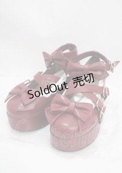 画像1: axes femme kawaii / リボンスカラップ配色シューズ M ワイン Y-25-03-17-037-AX-SH-SZ-ZY