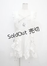 Ozz oneste / 薔薇刺繍ストライプタブリエ  白 Y-25-03-17-062-OO-OP-SZ-ZY
