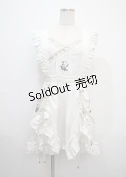 画像1: Ozz oneste / 薔薇刺繍ストライプタブリエ  白 Y-25-03-17-062-OO-OP-SZ-ZY