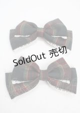 Amavel / Dolly Holidayチェックダブルリボンクリップ  グリーン Y-25-03-17-013-CA-ZA-SZ-ZY