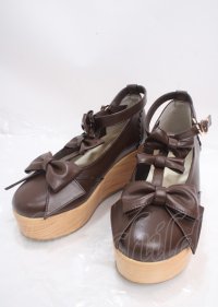 axes femme kawaii / トリプルリボンシューズ M 茶 Y-25-03-17-036-AX-SH-SZ-ZY