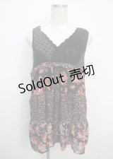 axes femme / 柄切替えチュニック M 黒 Y-25-03-20-075-AX-OP-SZ-ZY