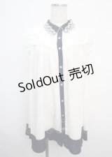axes femme / 襟刺繍バイカラーチュニック F 白 Y-25-03-20-076-AX-OP-SZ-ZI