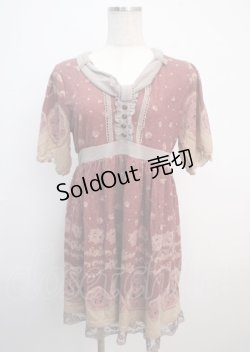 画像1: axes femme / カットソーローズ柄チュニ M ピンク Y-25-03-20-078-AX-OP-SZ-ZI