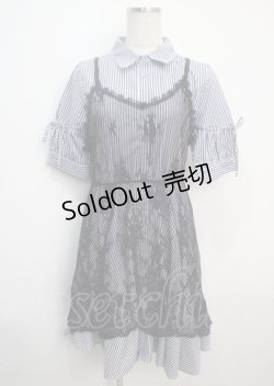 画像1: axes femme / レースキャミレイヤードシャツワンピース  紺 Y-25-03-20-080-AX-OP-AS-ZI
