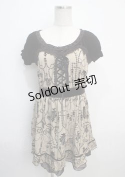 画像1: axes femme / ベロア切替フロッキーワンピース M ベージュ Y-25-03-20-093-AX-OP-SZ-ZY
