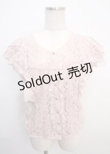 axes femme / レースバラフライ袖ブラウス M 淡ピンク Y-25-03-20-095-AX-BL-SZ-ZY