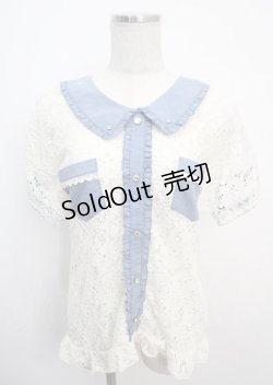 画像1: axes femme / レース配色襟付きTシャツ  オフ Y-25-03-20-105-AX-TO-AS-ZI