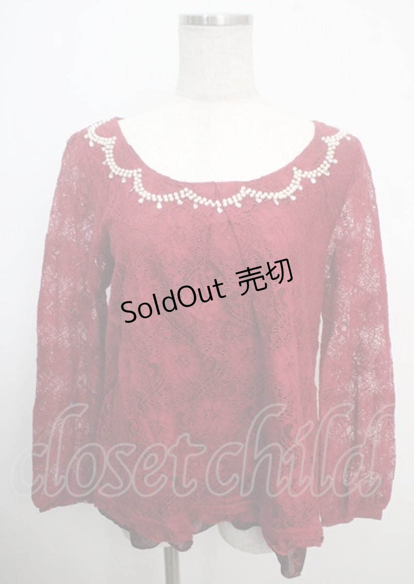 画像1: 【SALE】axes femme / ビジュー襟総レースプルオーバー  ワイン Y-25-03-20-034-AX-TO-SZ-ZT151 (1)