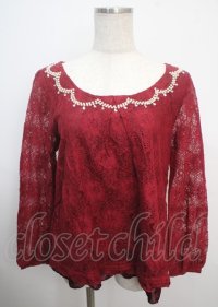 axes femme / ビジュー襟総レースプルオーバー  ワイン Y-25-03-20-034-AX-TO-SZ-ZI