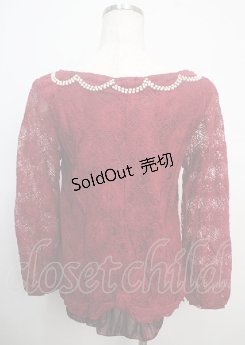 画像2: 【SALE】axes femme / ビジュー襟総レースプルオーバー  ワイン Y-25-03-20-034-AX-TO-SZ-ZT151 (2)
