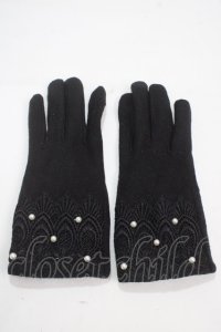 Maison de FLEUR / パールレースグローブ F 黒 Y-25-03-21-010-LO-ZA-SZ-ZT150-F001