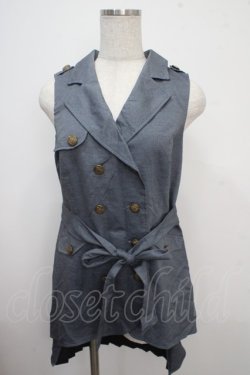 画像1: axes femme POETIQUE / バックプリーツロングベスト M ブルー Y-25-03-21-074-AX-TO-SZ-ZI