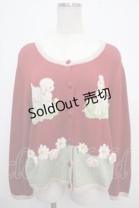PINK HOUSE / まきばのひつじ柄ニットカーディガン F 赤 Y-25-03-21-104-LO-TO-SZ-ZY