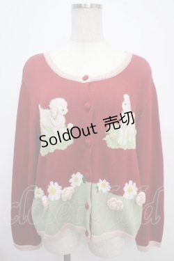 画像1: PINK HOUSE / まきばのひつじ柄ニットカーディガン F 赤 Y-25-03-21-104-LO-TO-SZ-ZY