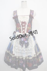 BABY,THE STARS SHINE BRIGHT / Polonaise Brillante〜乙女の思想〜柄エプロンジャンパースカート  紺 Y-25-03-21-119-BA-OP-SZ-ZY