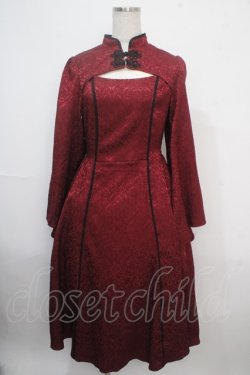 画像1: axes femme POETIQUE / チャイナスリット袖ロングワンピース M ワイン Y-25-03-21-129-AX-OP-SZ-OS