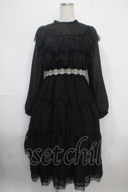 画像1: axes femme NOSTALGIE / ドットドビー×レースワンピ M 黒 Y-25-03-21-132-AX-OP-SZ-ZY