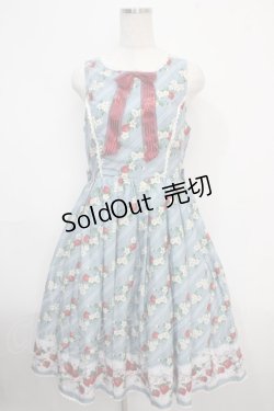 画像1: axes femme kawaii / いちご柄ジャンパースカート M サックス Y-25-03-21-133-AX-OP-SZ-ZY