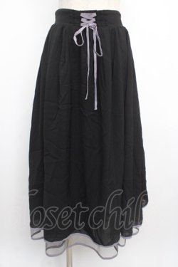 画像1: axes femme POETIQUE / リボン花柄バックフリルスカート M 黒 Y-25-03-21-149-AX-SK-SZ-ZY