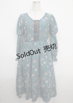 画像1: axes femme Nostalgic / ボタニカル柄レースアップワンピース M Bグリーン Y-25-03-22-069-LO-OP-SZ-OS