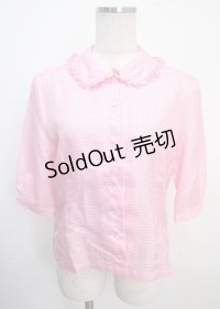 Jane Marple / ギンガムチェックのブラウス M ピンク Y-25-03-22-018-JM-BL-SZ-ZY