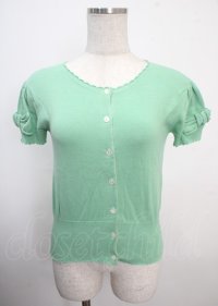 Emily Temple cute / リボン付半袖ニットカーディガン  ミント Y-25-03-22-021-ET-TO-SZ-ZY