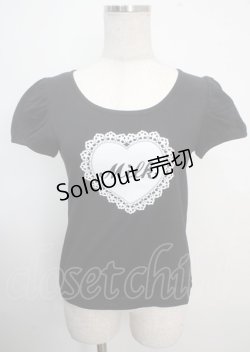 画像1: MILK / ハートレースロゴフロッキーパフ袖カットソー  ブラック Y-25-03-22-029-ML-TS-SZ-ZY