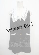 axes femme POETIQUE / レース襟ロングベスト M 黒 Y-25-03-23-058-AX-TO-SZ-ZY