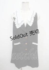 axes femme POETIQUE / レース襟ロングベスト M 黒 Y-25-03-23-058-AX-TO-SZ-ZY