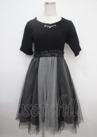 axes femme / チュール切替ドッキングワンピース M 黒 Y-25-03-23-062-AX-OP-SZ-ZI