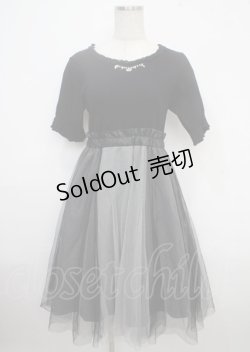画像1: axes femme / チュール切替ドッキングワンピース M 黒 Y-25-03-23-062-AX-OP-SZ-ZI