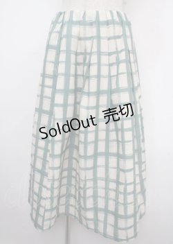 画像1: an another angelus / ペイントタッチ柄タックスカート F グリーン×ホワイト Y-25-03-23-110-CA-SK-SZ-ZY