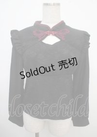 axes femme POETIQUE / チャイナバタフライ刺繍ブラウス M 黒 Y-25-03-23-011-AX-BL-SZ-ZY